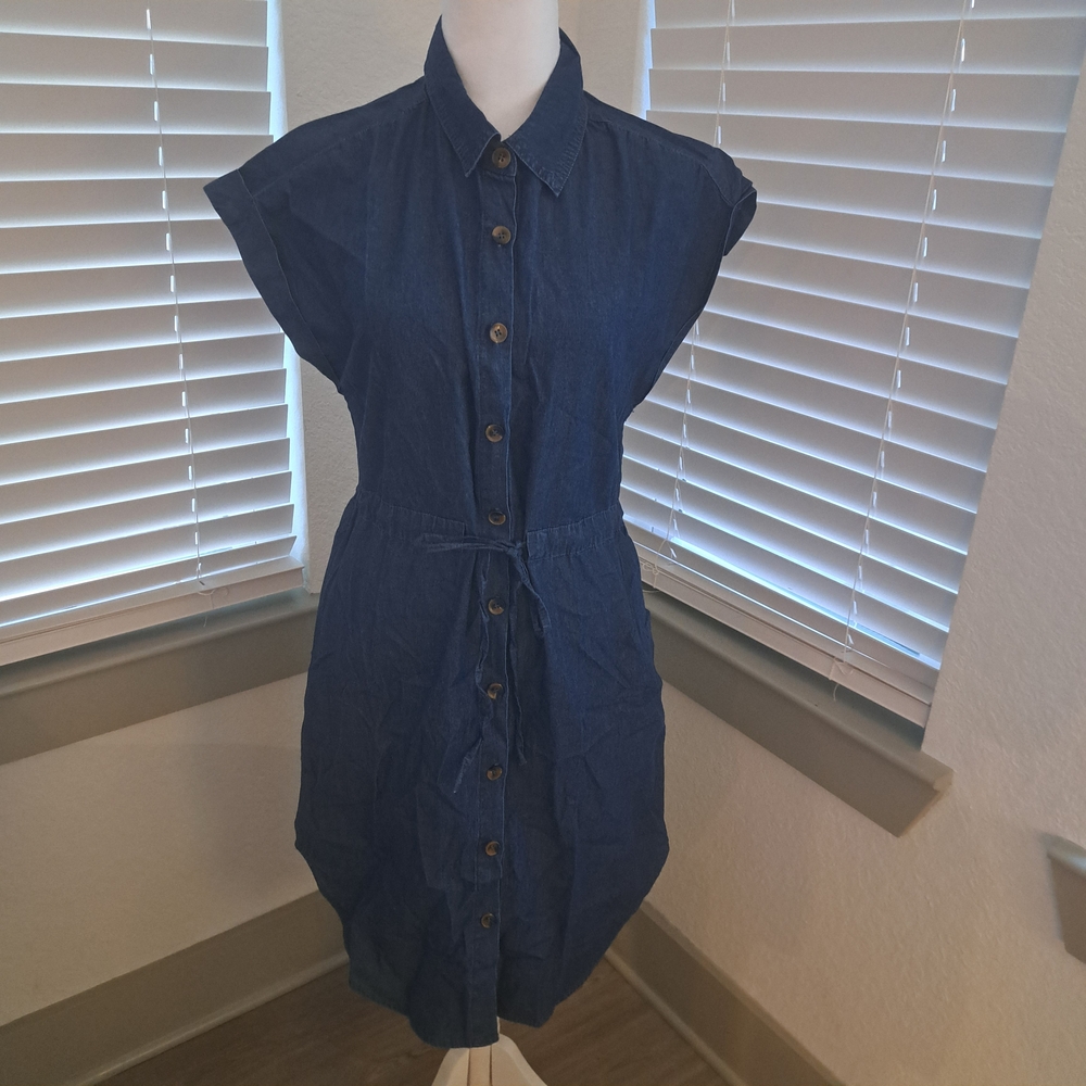 Classic Button-Down Denim Midi Dress